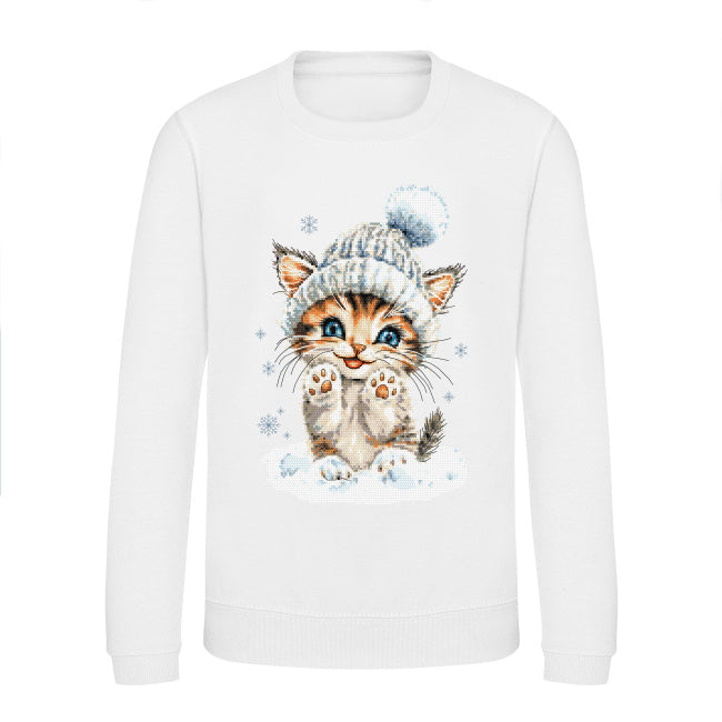 Bluza dziecięca z nadrukiem haftu - Zimowy kotek