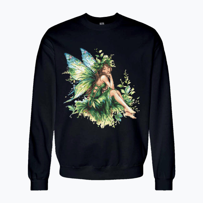 Bluza damska z nadrukiem haftu - Zielona wróżka