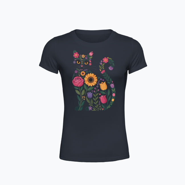 T-shirt damski z nadrukiem - Kwiatowy kot