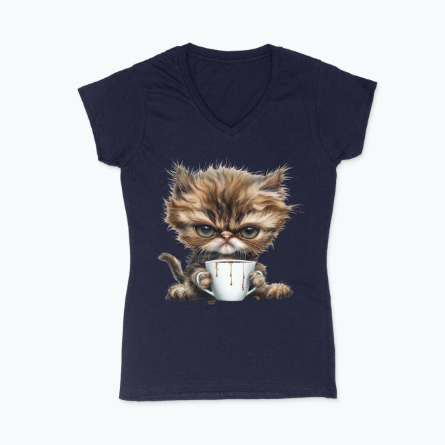 Koszulka damska V-neck - Pan Mruczek Kawosz