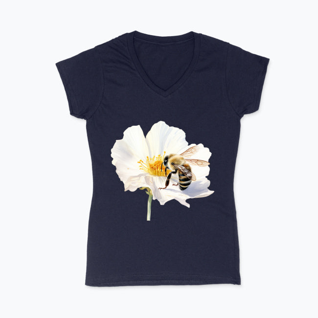 Koszulka damska V-neck - Pszczoła na kwiatku