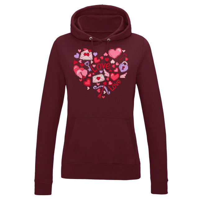 Damska bluza z kapturem z nadrukiem haftu - Serce Love