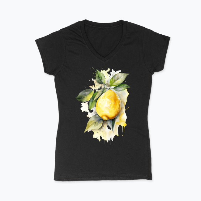 Koszulka damska V-neck - Cytryna na gałązce