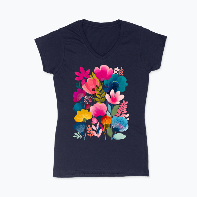 Koszulka damska V-neck - Kolorowe kwiaty