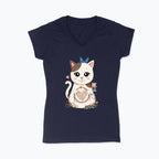 Koszulka damska V-neck - Haftujący kotek
