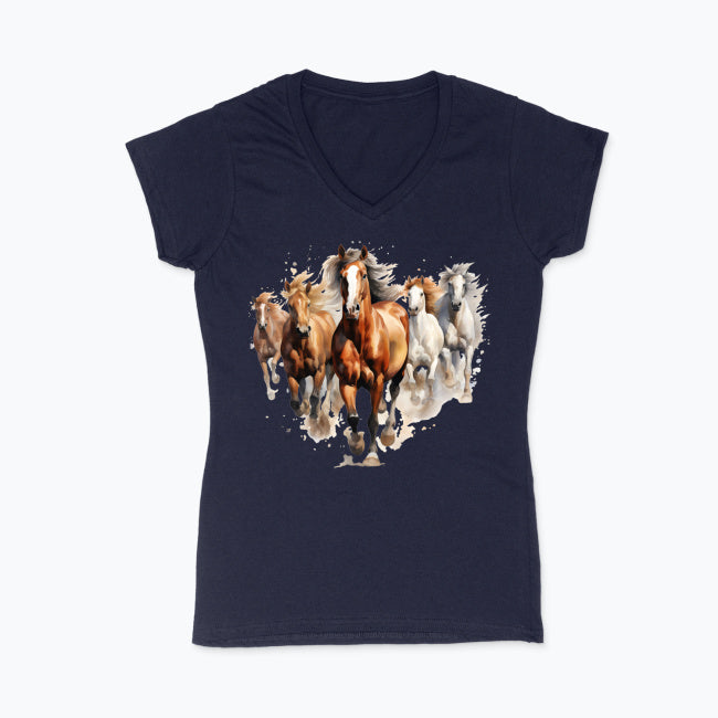 Koszulka damska V-neck - Konie w galopie