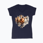 Koszulka damska V-neck - Konie w galopie
