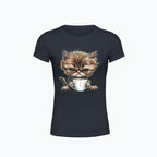 T-shirt damska z nadrukiem - Pan Mruczek Kawosz