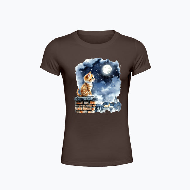 T-shirt damski z nadrukiem - Kotek na kominie