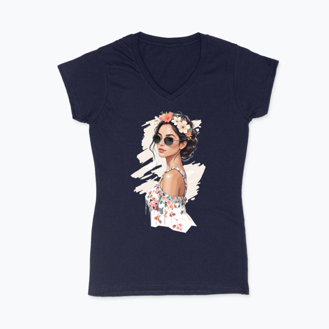 Koszulka damska V-neck - Kobieta z wiankiem