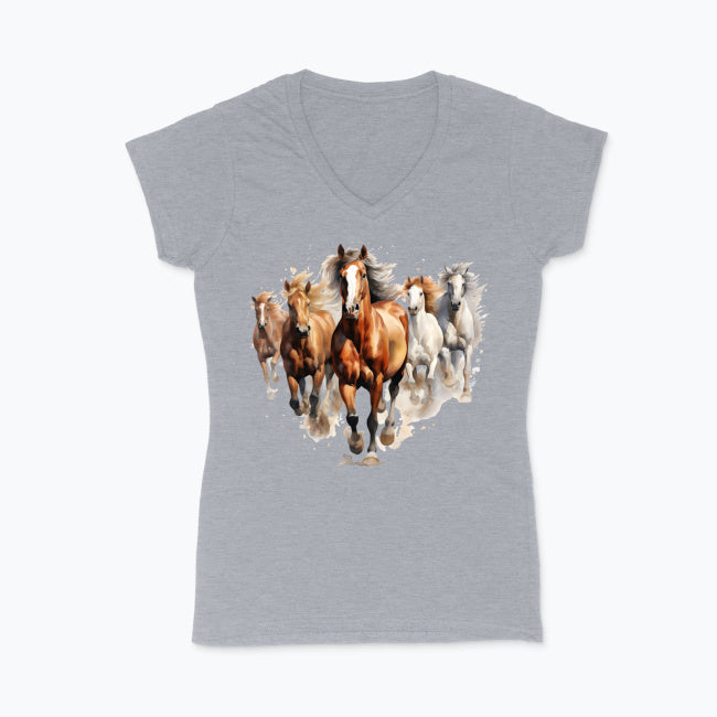 Koszulka damska V-neck - Konie w galopie