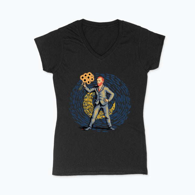 Koszulka damska V-neck - Vincent ze słonecznikami