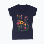 Koszulka damska V-neck - Kwiatowy kot