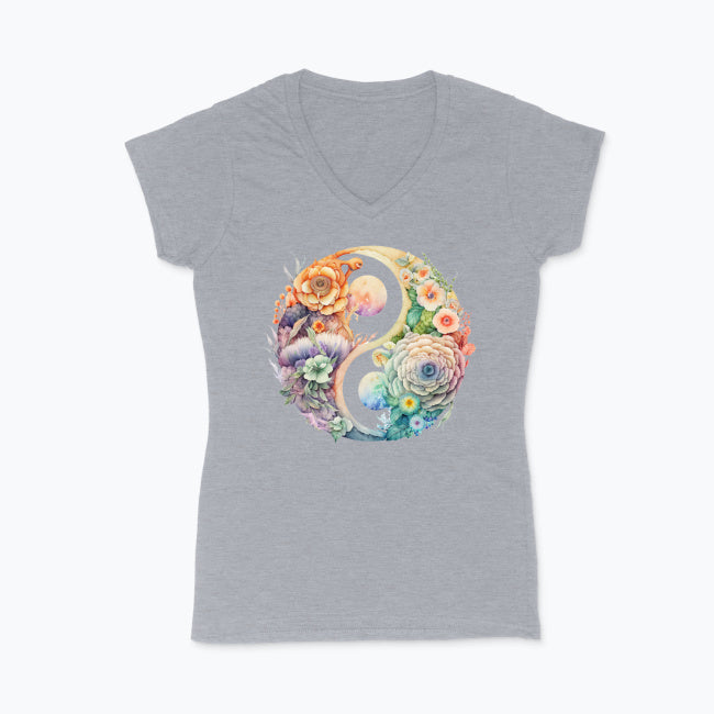 Koszulka damska V-neck - Kwiatowy Yin Yang