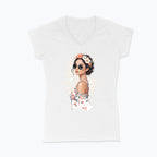 Koszulka damska V-neck - Kobieta z wiankiem