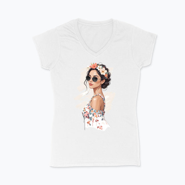 Koszulka damska V-neck - Kobieta z wiankiem