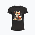 T-shirt damski z nadrukiem haftu - Lisek z motylkiem