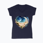 Koszulka damska V-neck - Księżycowe serce