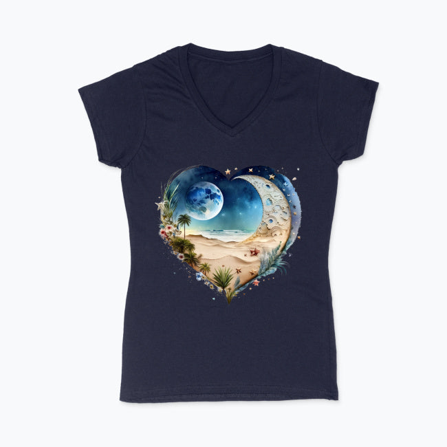 Koszulka damska V-neck - Księżycowe serce