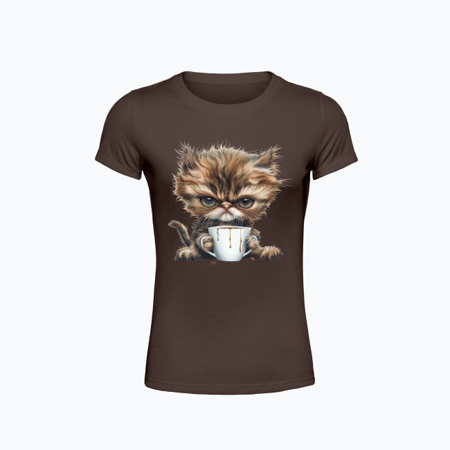 T-shirt damska z nadrukiem - Pan Mruczek Kawosz