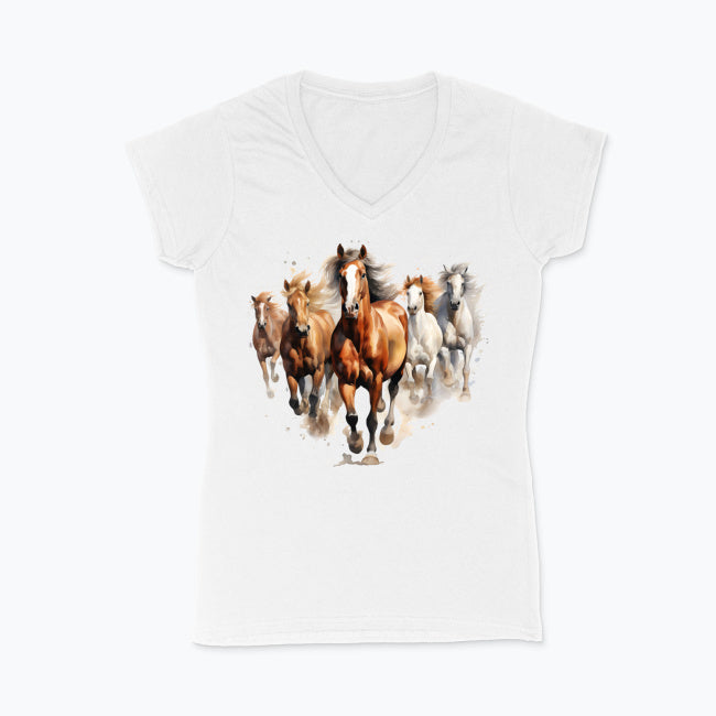 Koszulka damska V-neck - Konie w galopie