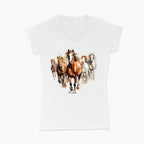 Koszulka damska V-neck - Konie w galopie