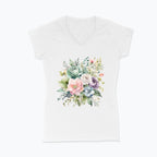 Koszulka damska V-neck - Pastelowe kwiaty