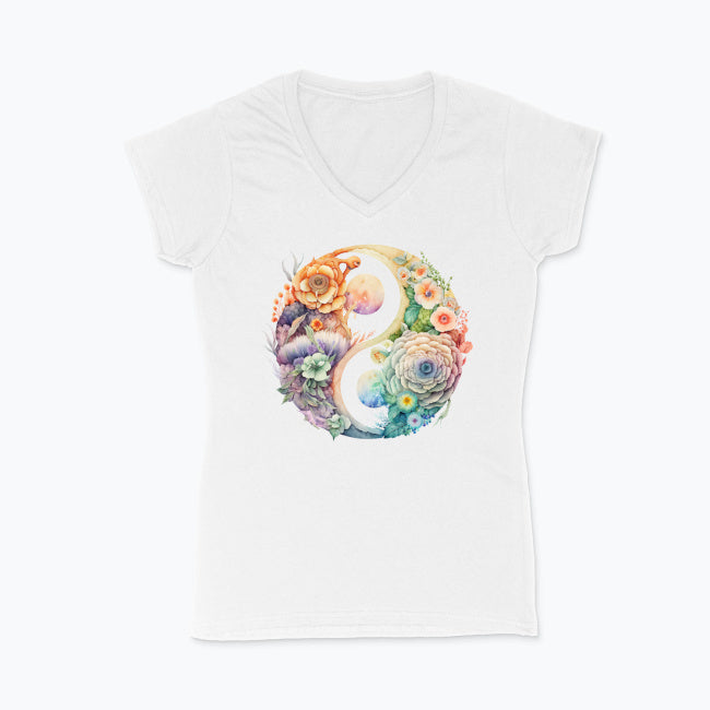 Koszulka damska V-neck - Kwiatowy Yin Yang