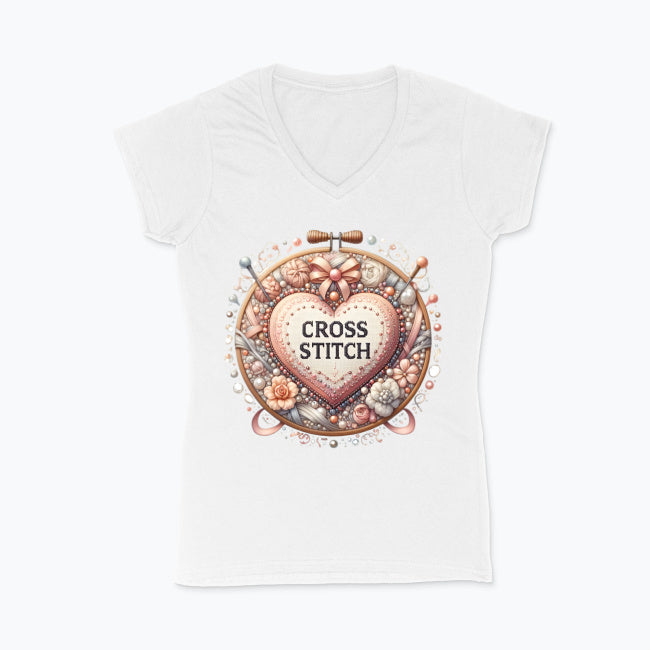 Koszulka damska V-neck - Cross stitch