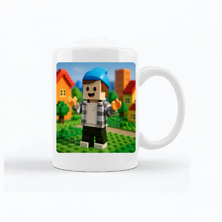 Kubek personalizowany z własnym nadrukiem w stylu klocków