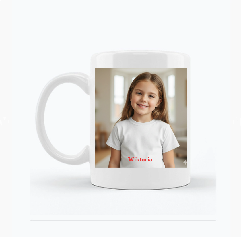 Biały kubek personalizowany z nadrukiem własnego zdjęcia