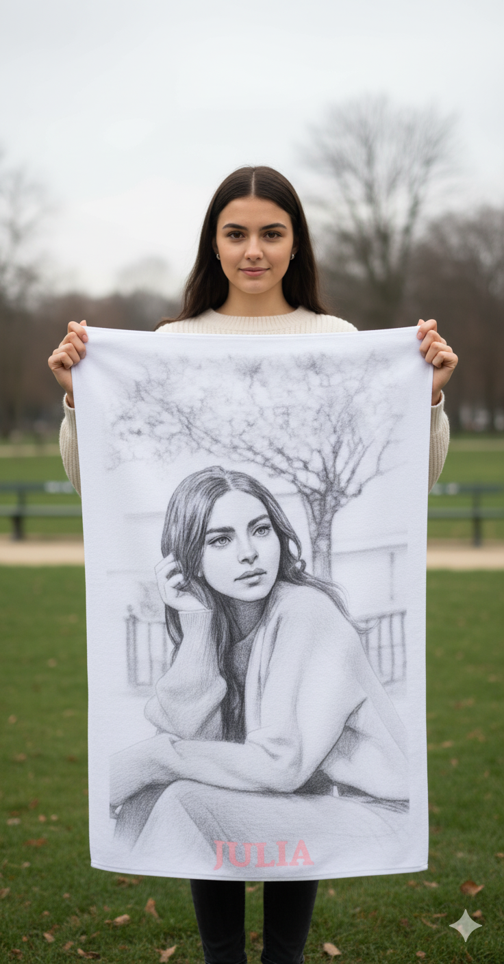 Ręcznik szybkoschnący personalizowany z własnym nadrukiem w stylu szkicu ołówkiem