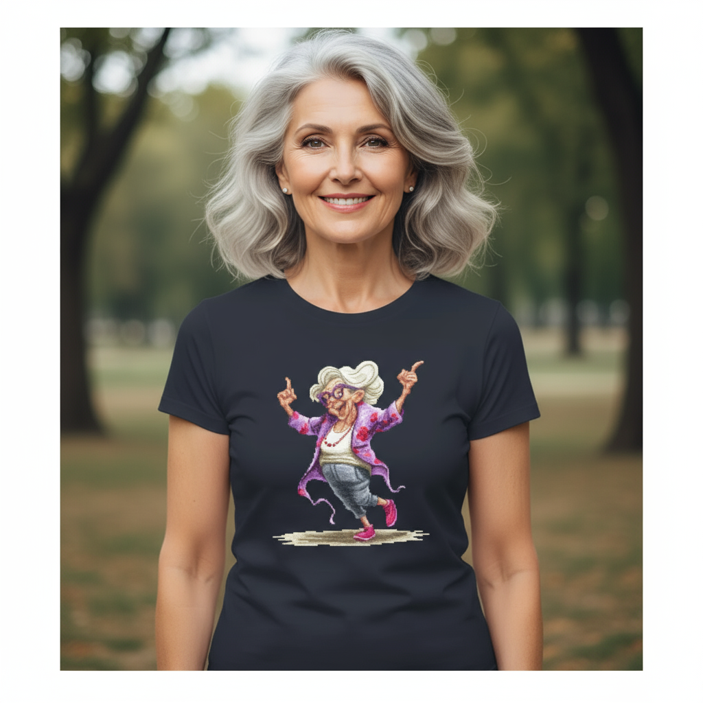T-shirt damski z nadrukiem haftu - Szałowa babcia