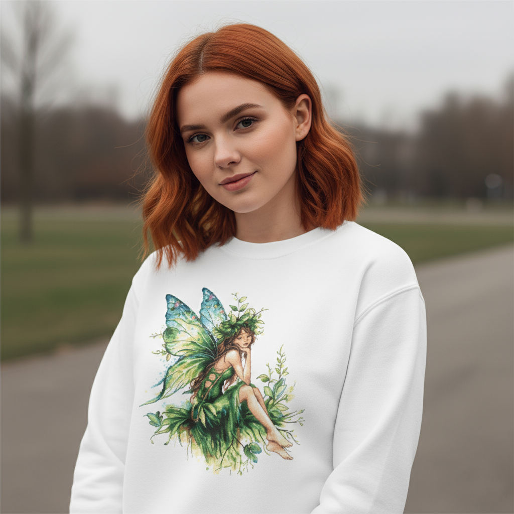 Bluza damska z nadrukiem haftu - Zielona wróżka