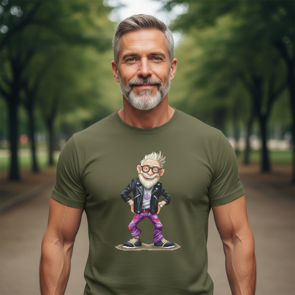 T-shirt męski z nadrukiem haftu - Wystrzałowy dziadek