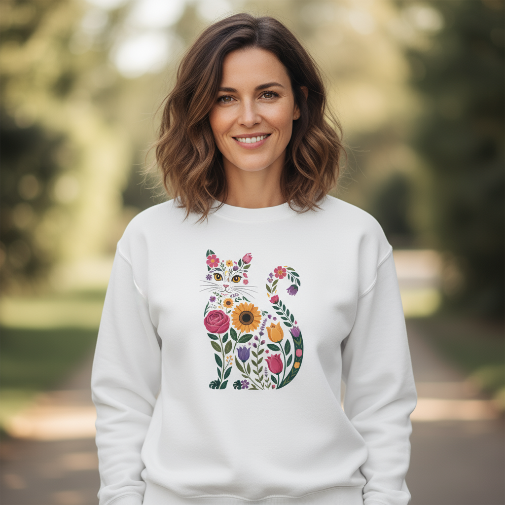 Bluza damska z nadrukiem - Kwiatowy kot