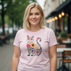 T-shirt damski z nadrukiem - Kwiatowy kot