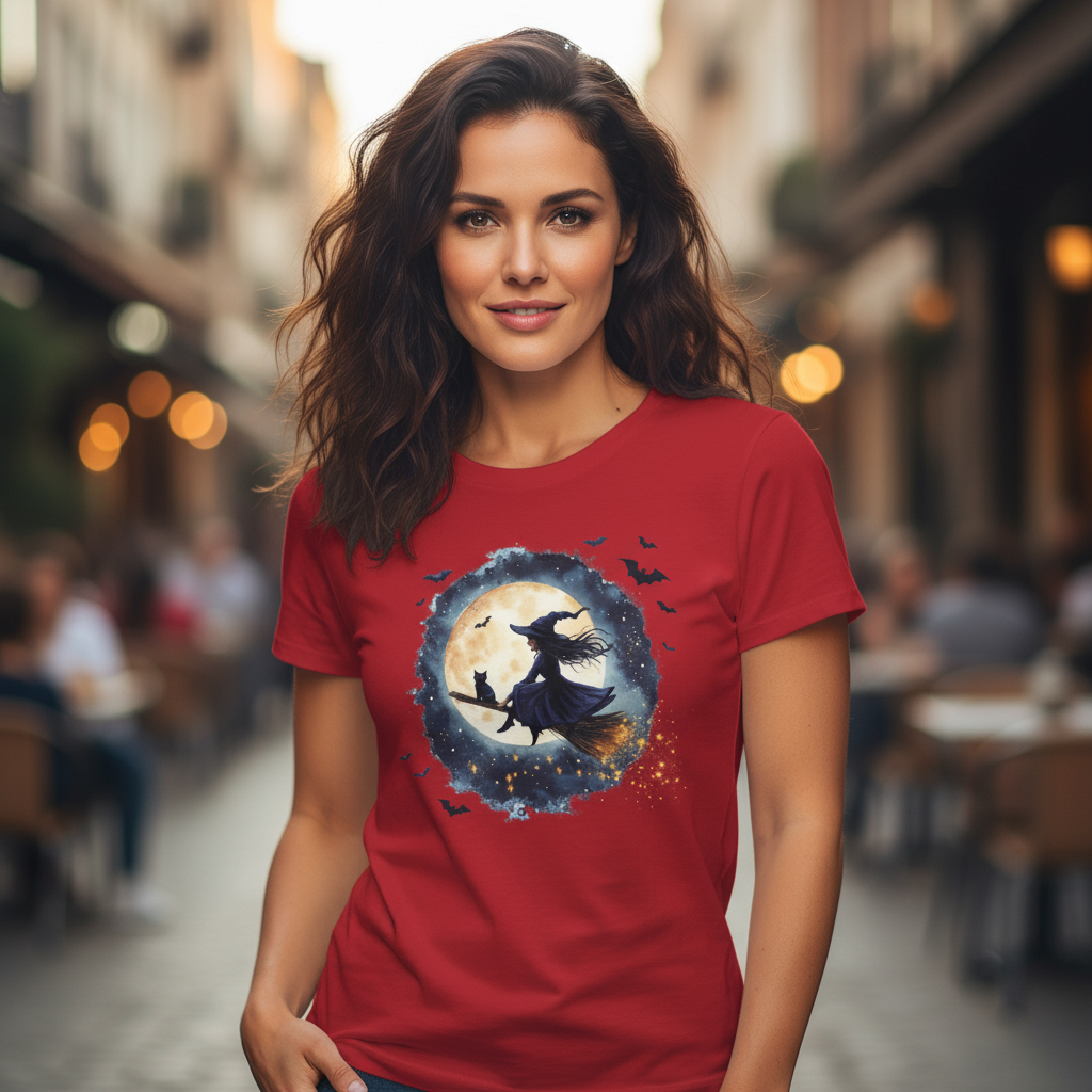 T-shirt damski z nadrukiem - Czarownica i księżyc