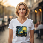 T-shirt damski V-neck - Kot van Gogha