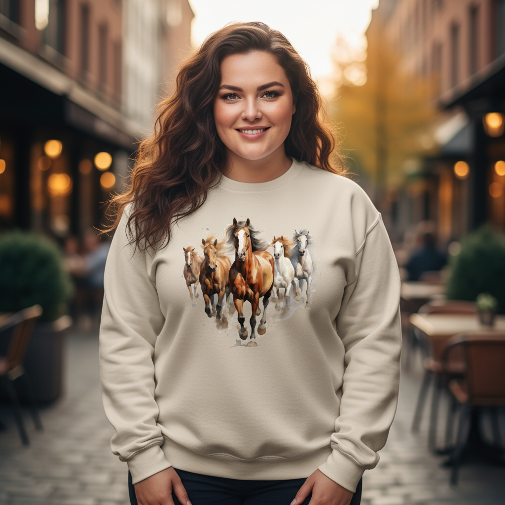 Bluza damska z nadrukiem - Konie w galopie