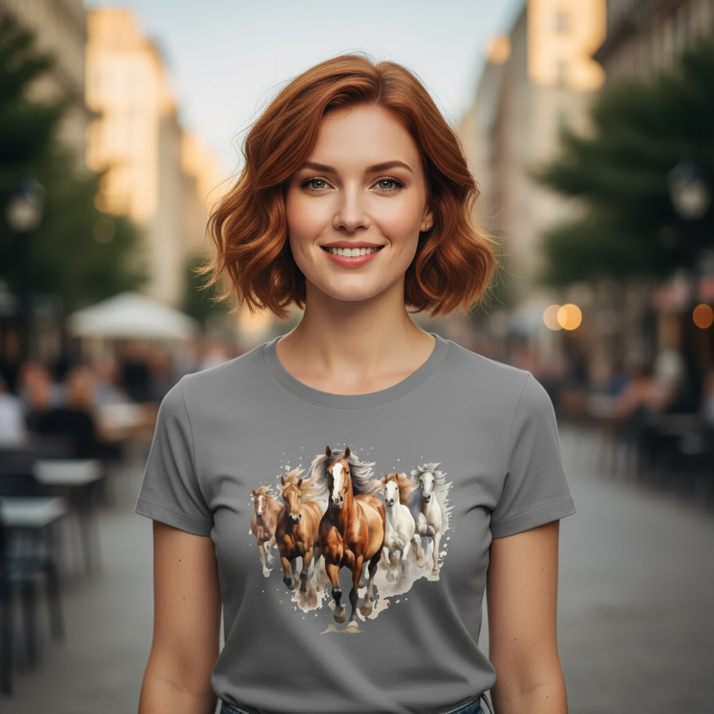 T-shirt damski z nadrukiem - Konie w galopie