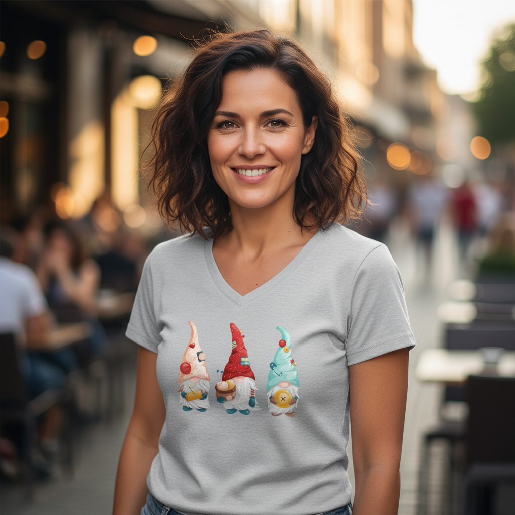 T-shirt damski V-neck - Pracowite gnomy