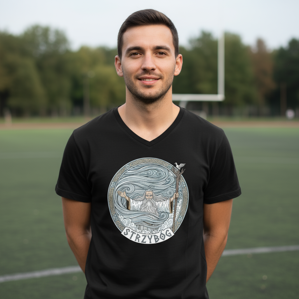 Męska koszulka V-neck z nadrukiem - Strzybóg - Mitologia słowiańska