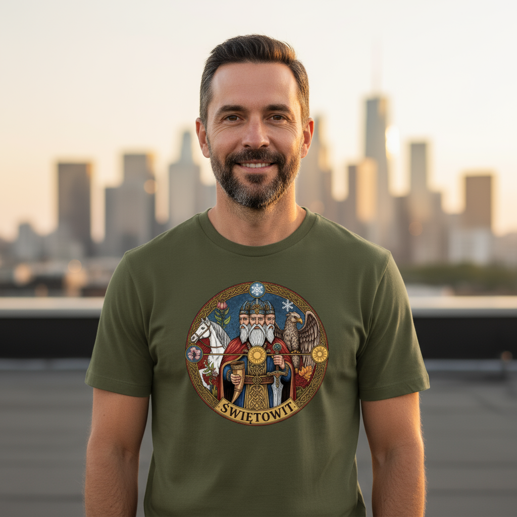 T-shirt męski z nadrukiem -  Świętowit - Mitologia słowiańska