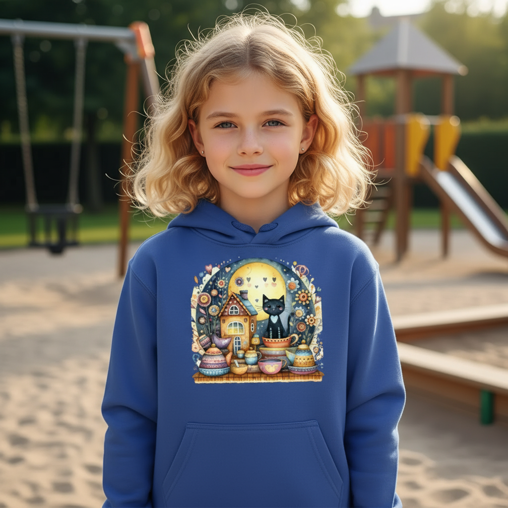 Bluza dziecięca z kapturem - Kotek w porcelanie