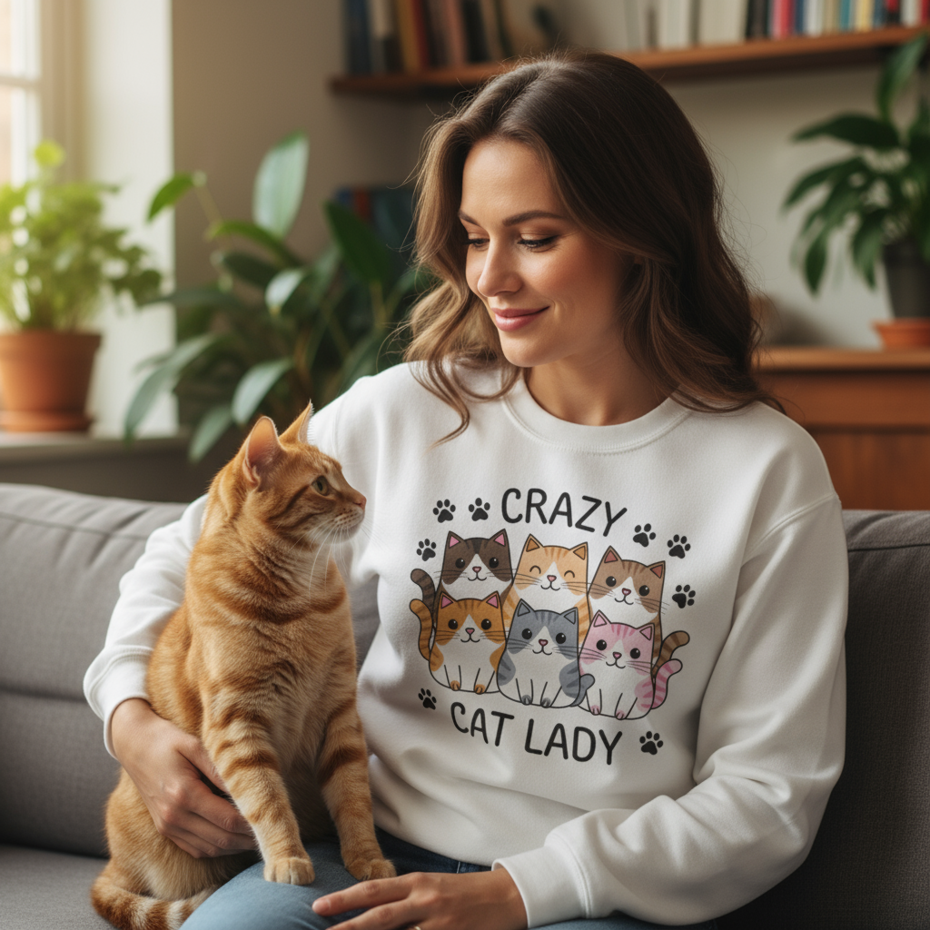 Bluza damska z nadrukiem - Crazy cat lady