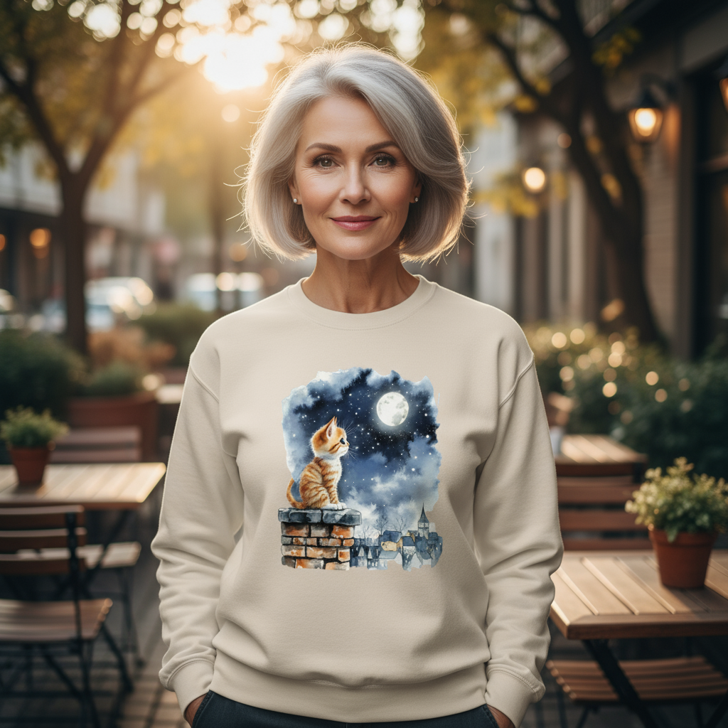Bluza damska z nadrukiem - Kotek na kominie