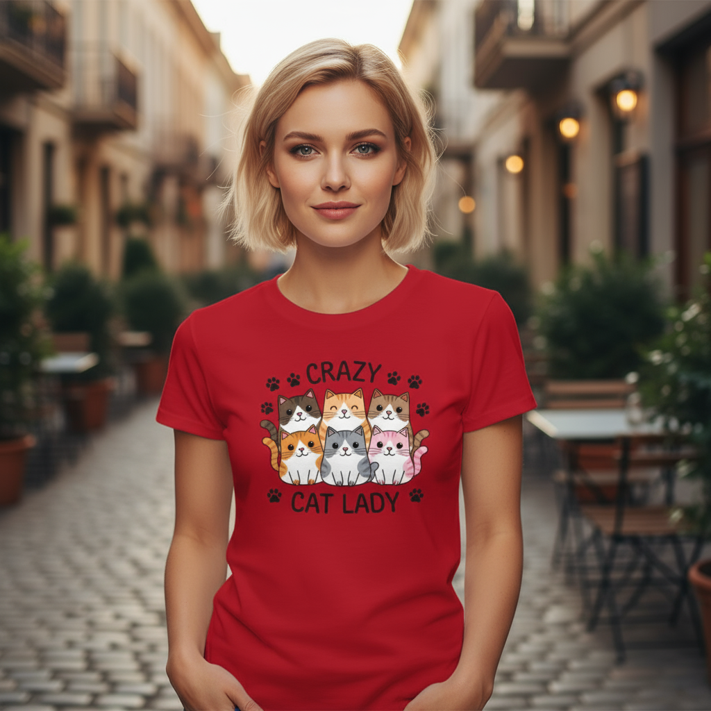 T-shirt damski z nadrukiem - Crazy cat lady