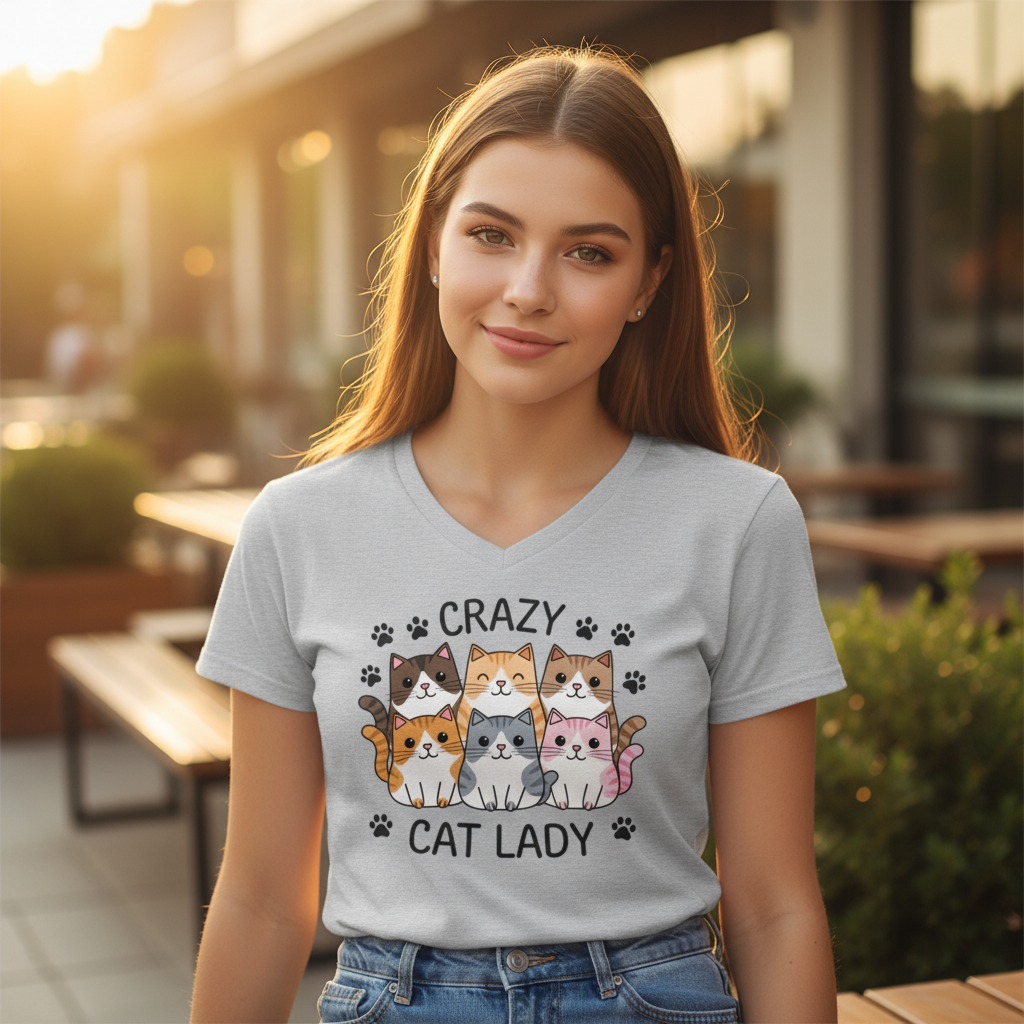 Koszulka damska V-neck - Crazy cat lady