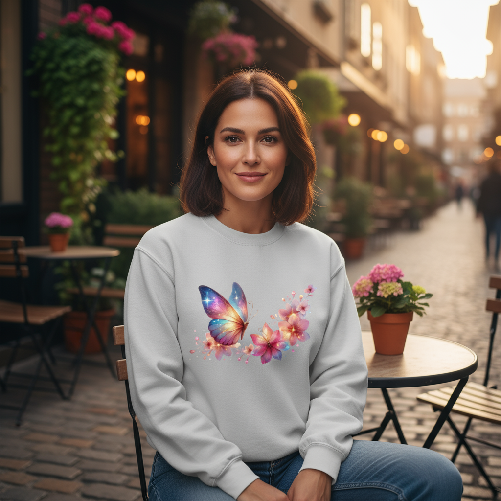 Bluza damska - Motyl z kwiatami